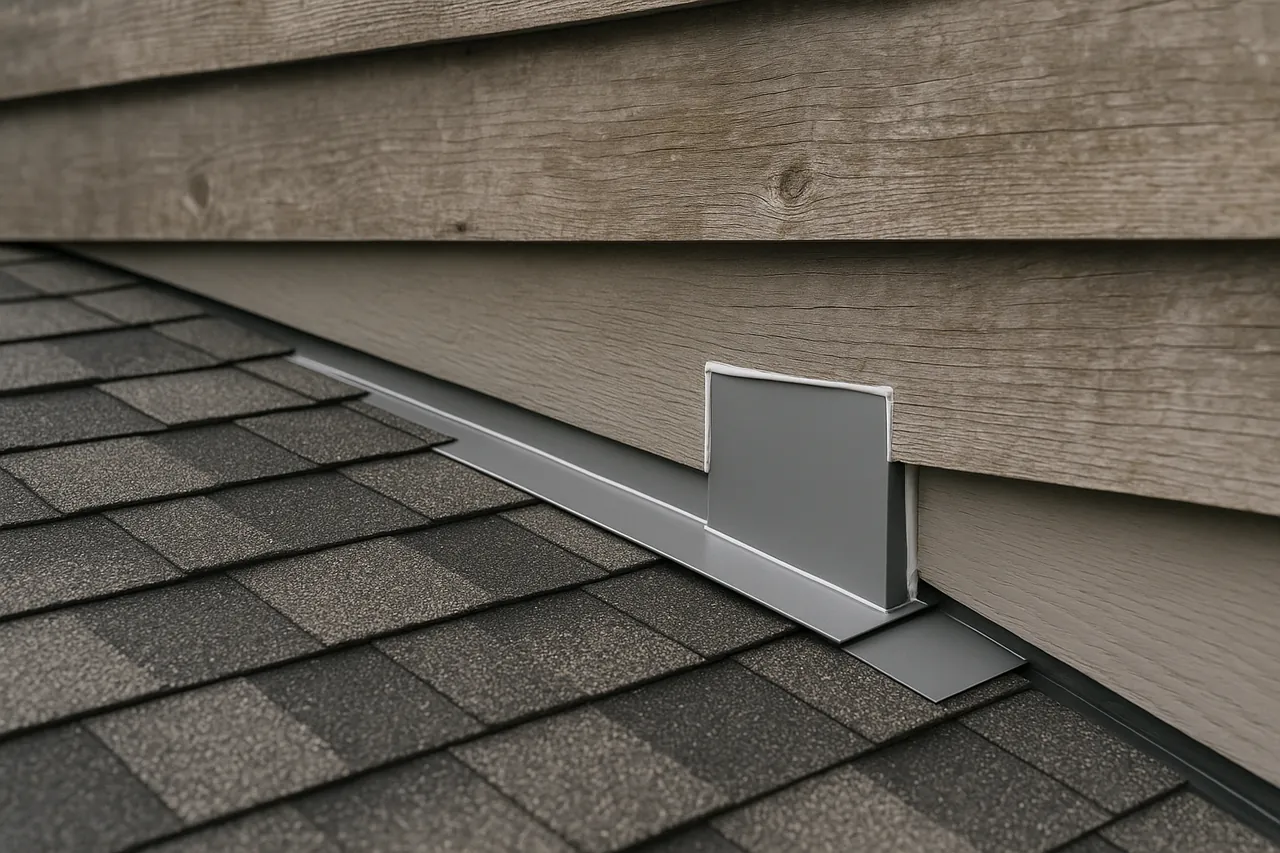 New step flashing installed where a roof meets a wall